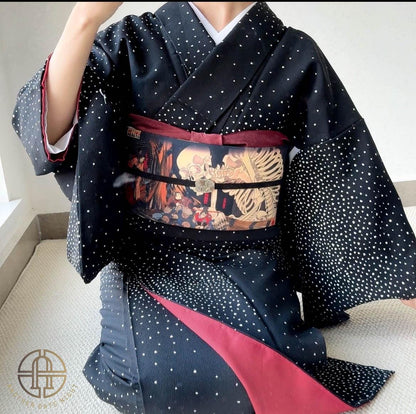 Takiyasha Witch Edo Period Ukiyo-e, Easy Wear Pre-Tied Nagoya Obi, Double Sided Sash