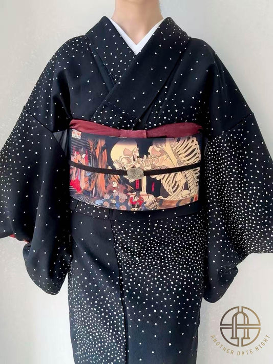 Takiyasha Witch Edo Period Ukiyo-e, Easy Wear Pre-Tied Nagoya Obi, Double Sided Sash