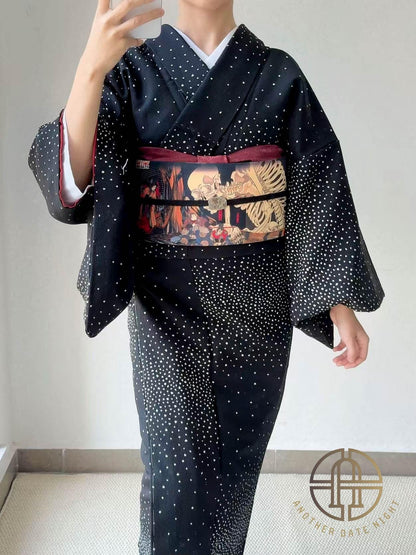 Takiyasha Witch Edo Period Ukiyo-e, Easy Wear Pre-Tied Nagoya Obi, Double Sided Sash