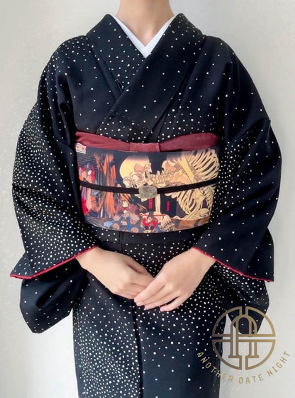Takiyasha Witch Edo Period Ukiyo-e, Easy Wear Pre-Tied Nagoya Obi, Double Sided Sash