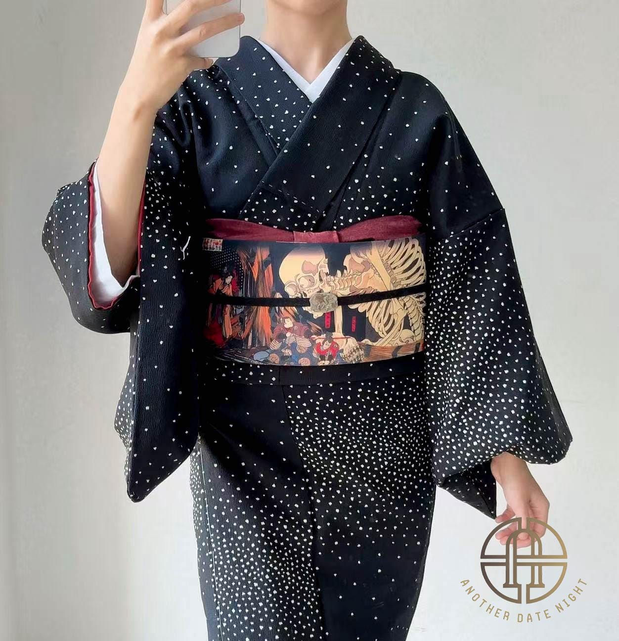 Takiyasha Witch Edo Period Ukiyo-e, Easy Wear Pre-Tied Nagoya Obi, Double Sided Sash