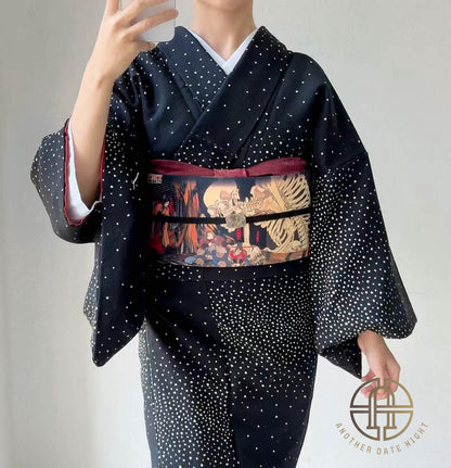 Takiyasha Witch Edo Period Ukiyo-e, Easy Wear Pre-Tied Nagoya Obi, Double Sided Sash