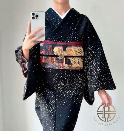 Takiyasha Witch Edo Period Ukiyo-e, Easy Wear Pre-Tied Nagoya Obi, Double Sided Sash