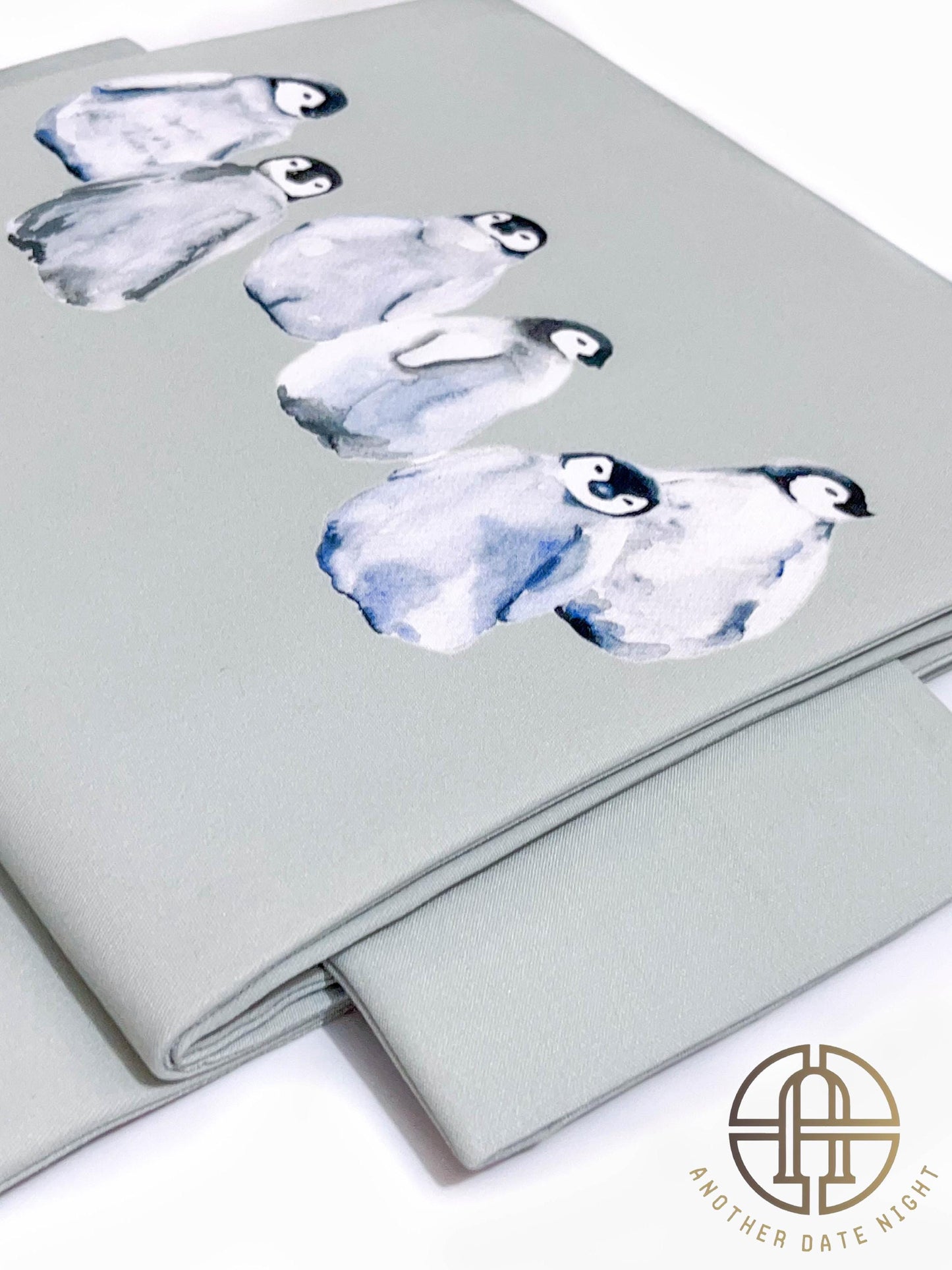 Pastel Green Pre-tied Nagoya Obi: Penguin Print, Easy Kimono Belt, Tea Ceremony