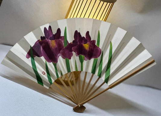 Vintage Japanese Floral Folding Fan: Odori Dance Sensu, Suisen Painting, with Box, No 566