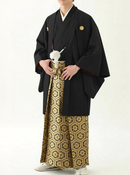 Gold Men's Hakama Pants: Japanese Kimono, Traditional Formal Wear