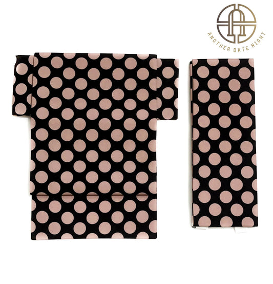 Fast Wear Obi, Pre-Tied Ginza Knot, Ash Pink Polka Dot, Yukata/Casual Kimono Belt