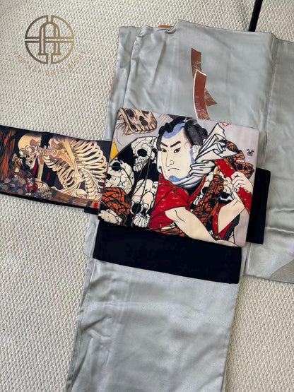 Takiyasha Witch Edo Period Ukiyo-e, Easy Wear Pre-Tied Nagoya Obi, Double Sided Sash