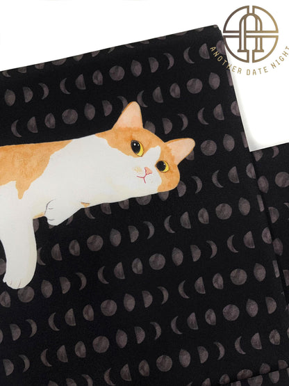 Brown Cat Flat-Lying Pre-Tied Taiko Knot, Nagoya Obi, Easy Wear, Two-Side Sash