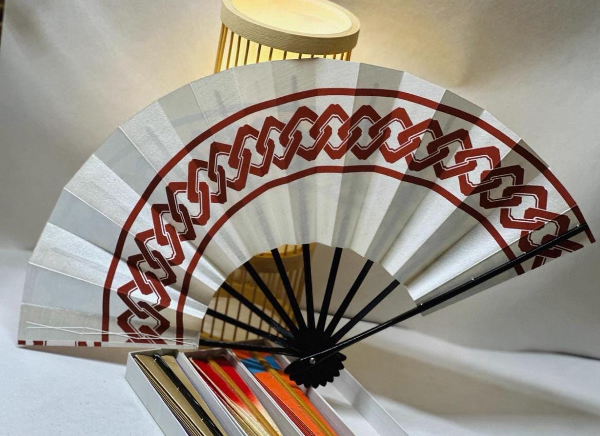 Vintage Japanese Folding Fan: White Odori Dance Sensu, with Box, No. 504