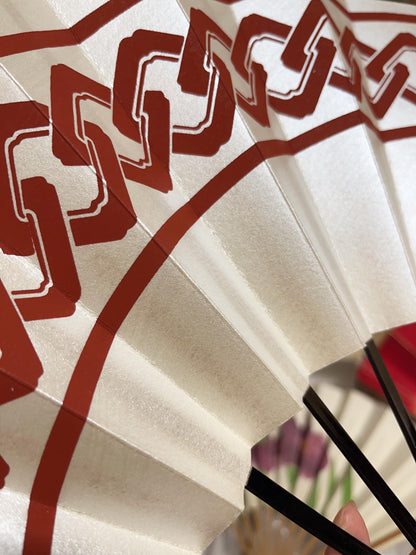 Vintage Japanese Folding Fan: White Odori Dance Sensu, with Box, No. 504