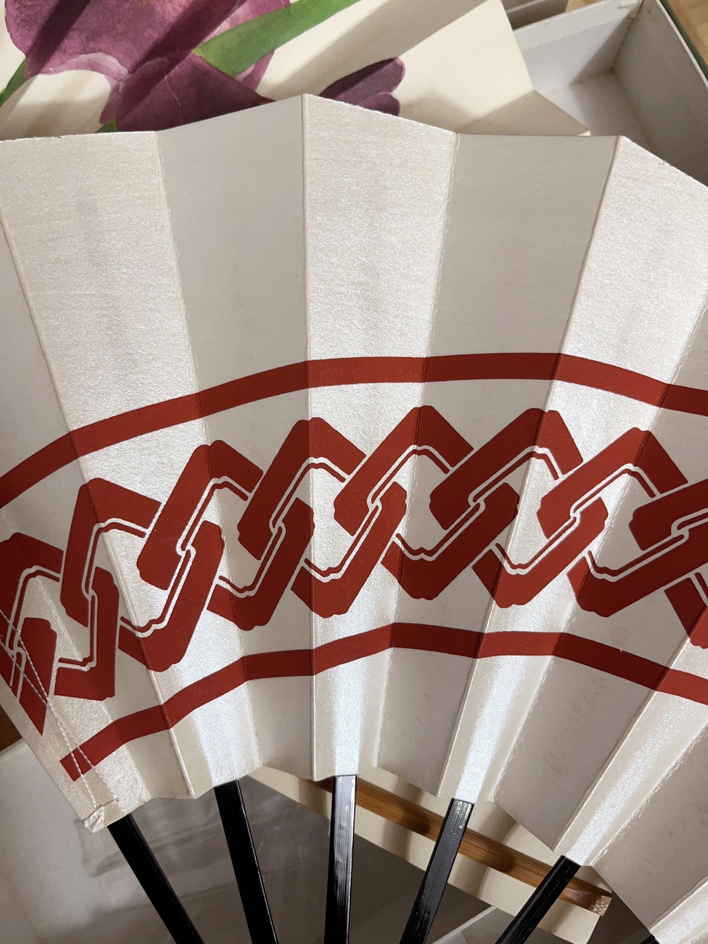 Vintage Japanese Folding Fan: White Odori Dance Sensu, with Box, No. 504