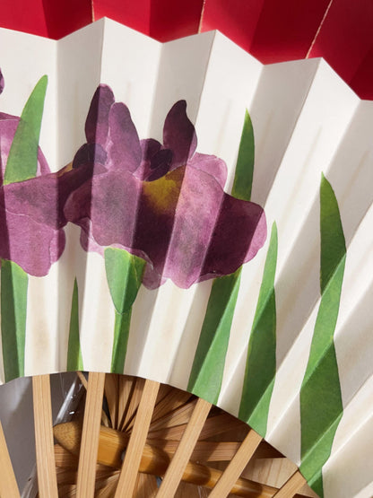 Vintage Japanese Floral Folding Fan: Odori Dance Sensu, Suisen Painting, with Box, No 566