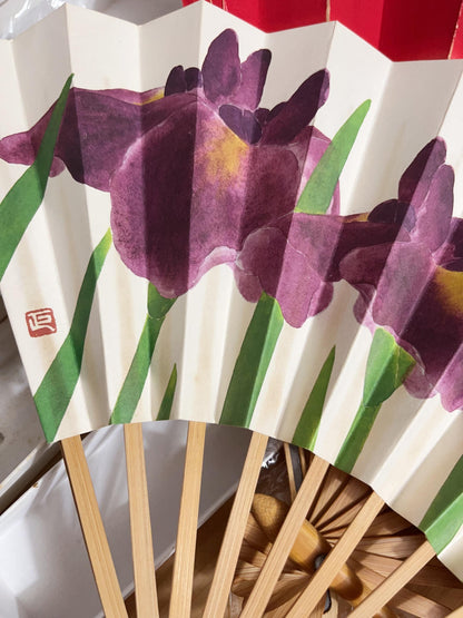 Vintage Japanese Floral Folding Fan: Odori Dance Sensu, Suisen Painting, with Box, No 566