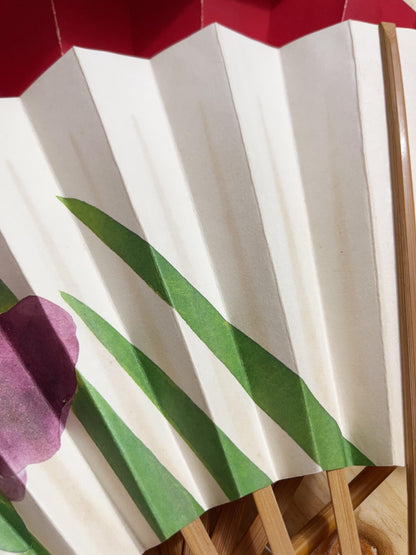 Vintage Japanese Floral Folding Fan: Odori Dance Sensu, Suisen Painting, with Box, No 566