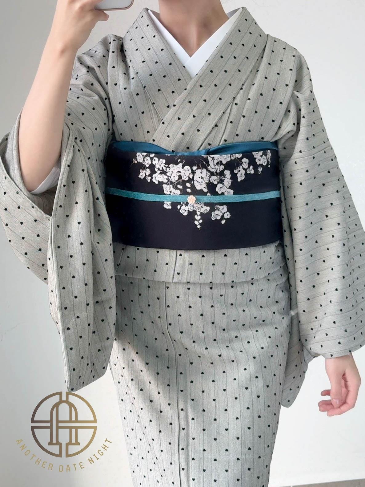 Japanese Plum Blossom Pre-Tied Nagoya Obi, Easy-Wear 5-Minute Taiko Knot, Ideal for Tea Ceremony