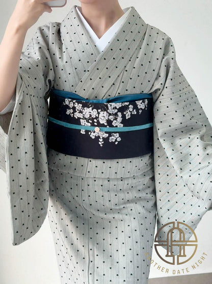 Japanese Plum Blossom Pre-Tied Nagoya Obi, Easy-Wear 5-Minute Taiko Knot, Ideal for Tea Ceremony