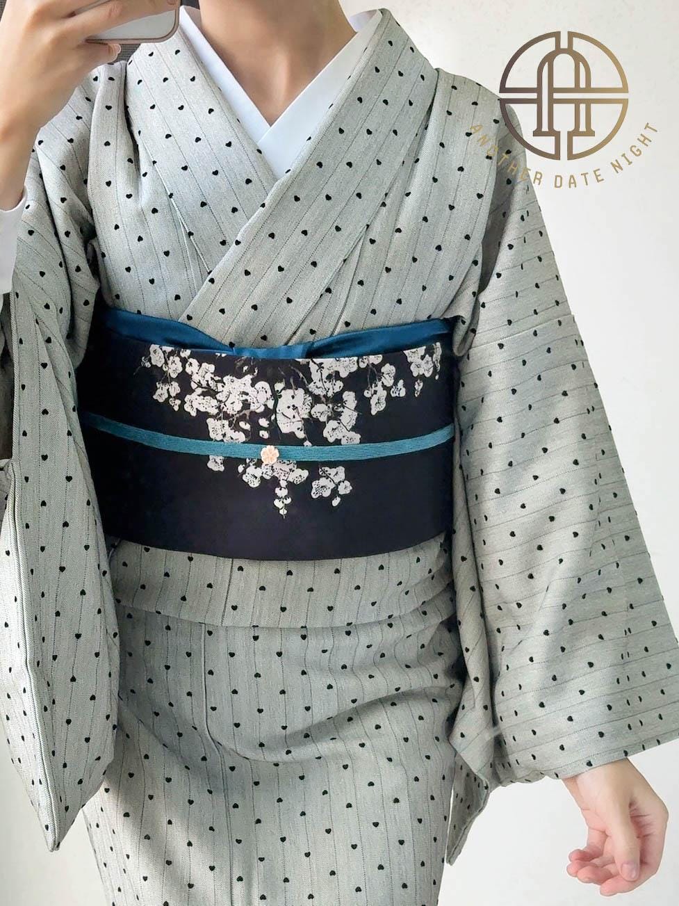 Japanese Plum Blossom Pre-Tied Nagoya Obi, Easy-Wear 5-Minute Taiko Knot, Ideal for Tea Ceremony