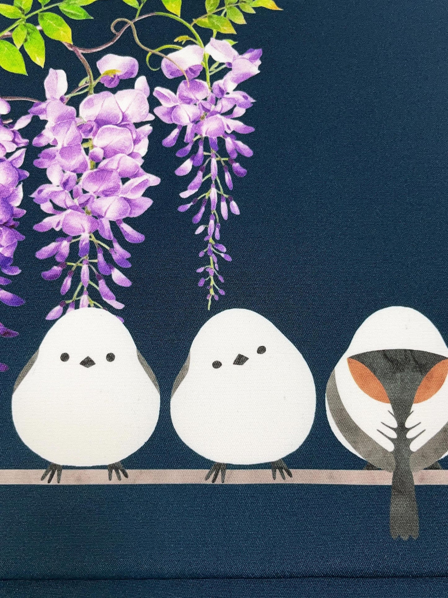 Hokkaido Long-tailed Tit (or Shima-enaga) Pre-Tied Taiko Knot, Easy Wear Nagoya Obi, Two-Side Sash