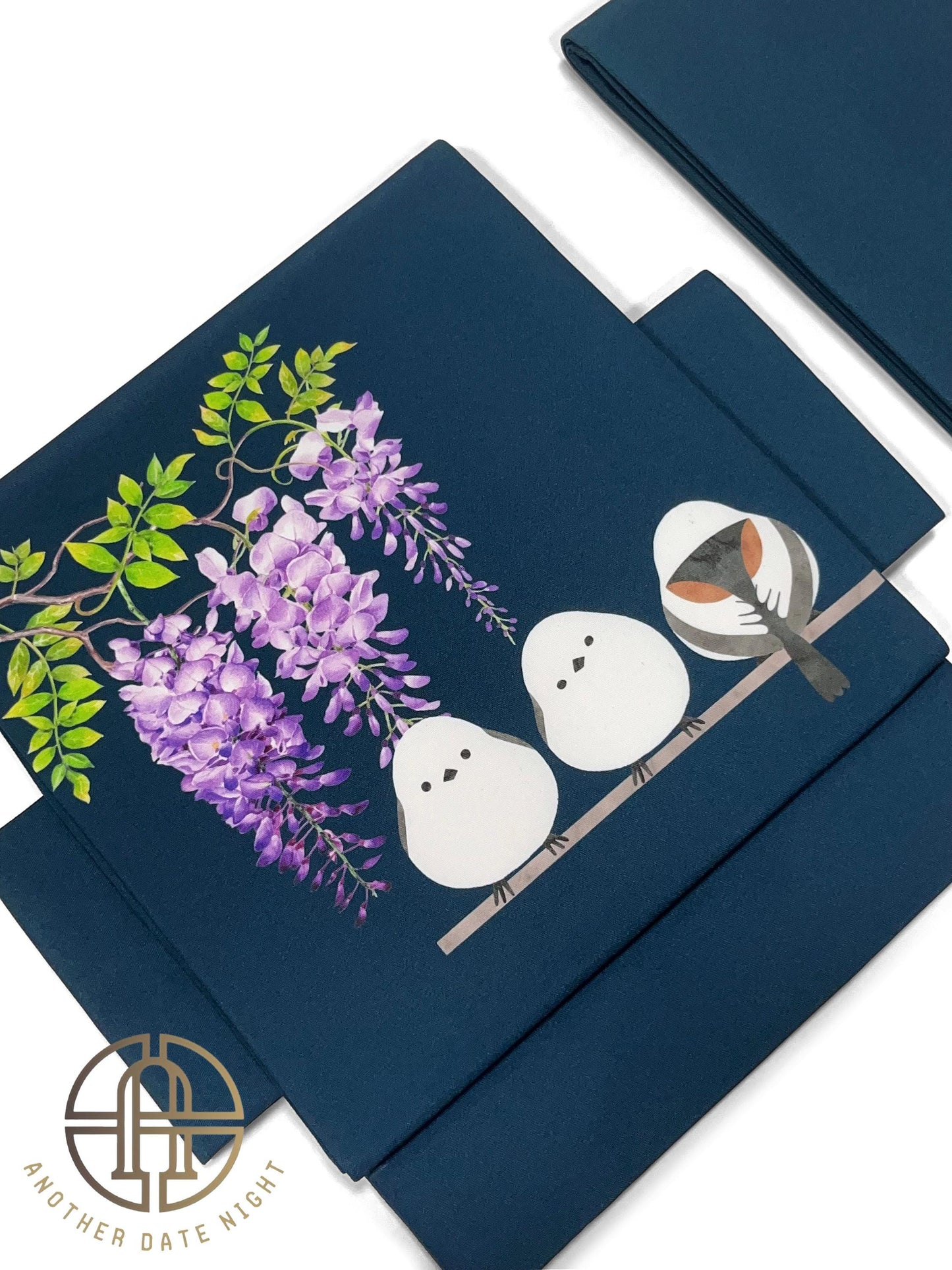 Hokkaido Long-tailed Tit (or Shima-enaga) Pre-Tied Taiko Knot, Easy Wear Nagoya Obi, Two-Side Sash