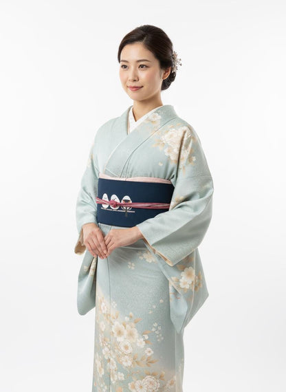 Hokkaido Long-tailed Tit (or Shima-enaga) Pre-Tied Taiko Knot, Easy Wear Nagoya Obi, Two-Side Sash