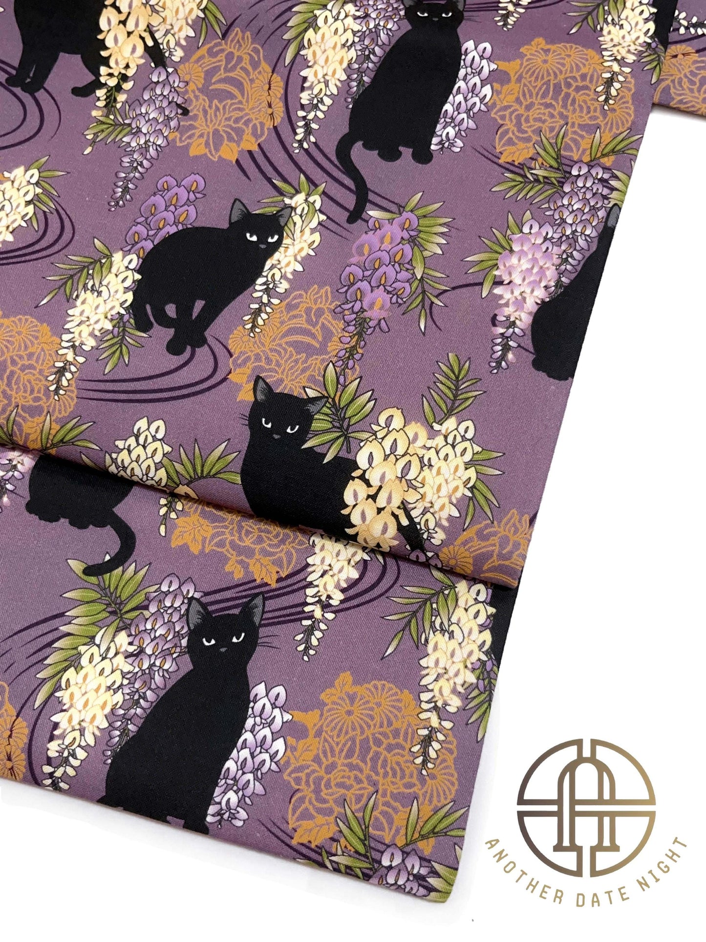 Easy Wear Kimono Belt, Pre-Tied Obi, Ginza Knot, Wisteria Flower & Black Cat