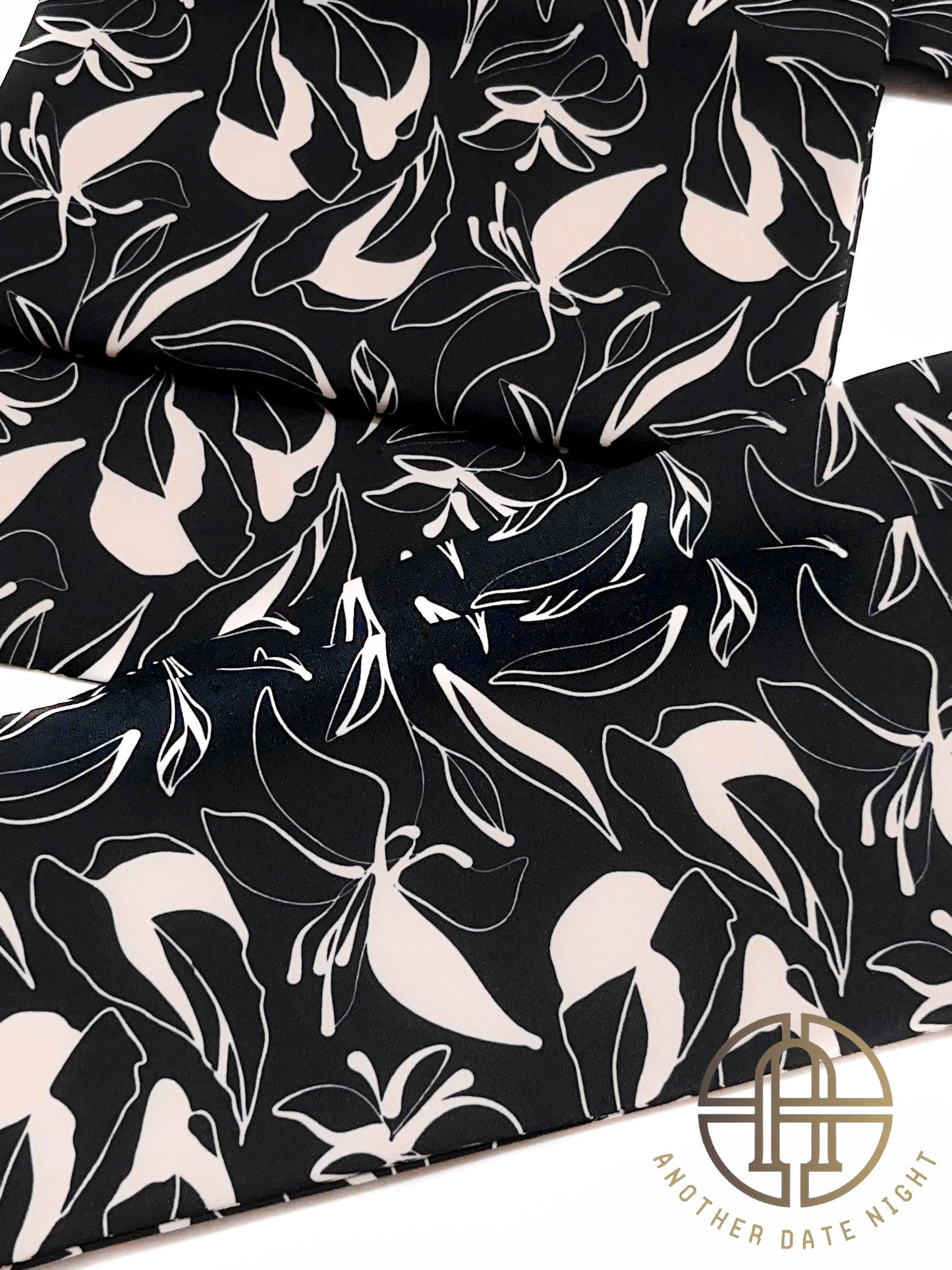 5-Mins Wear Pre-Tied Obi, Japanese Kimono Belt, Black Floral Art Deco