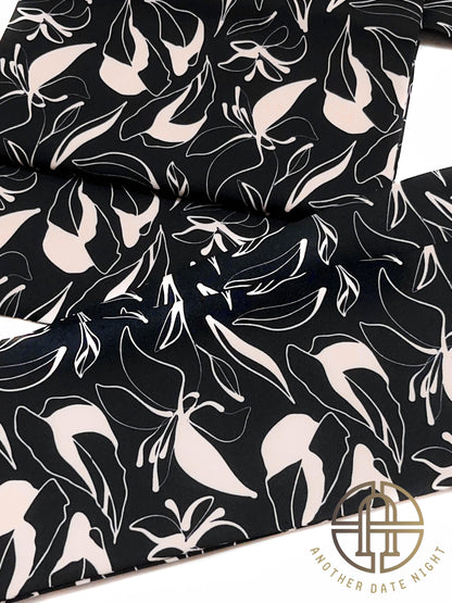5-Mins Wear Pre-Tied Obi, Japanese Kimono Belt, Black Floral Art Deco