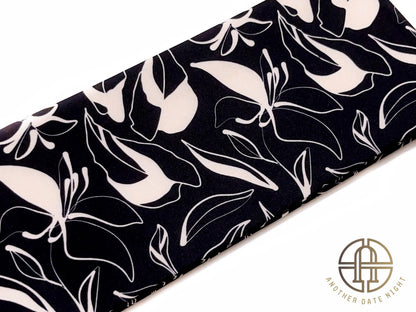 5-Mins Wear Pre-Tied Obi, Japanese Kimono Belt, Black Floral Art Deco
