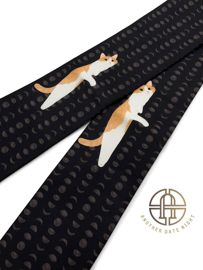 Brown Cat Flat-Lying Pre-Tied Taiko Knot, Nagoya Obi, Easy Wear, Two-Side Sash