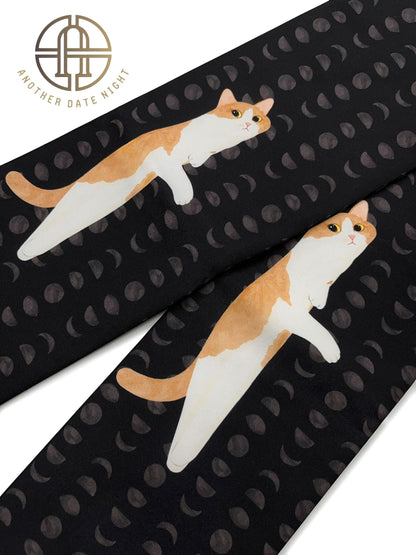Brown Cat Flat-Lying Pre-Tied Taiko Knot, Nagoya Obi, Easy Wear, Two-Side Sash