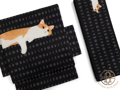 Brown Cat Flat-Lying Pre-Tied Taiko Knot, Nagoya Obi, Easy Wear, Two-Side Sash