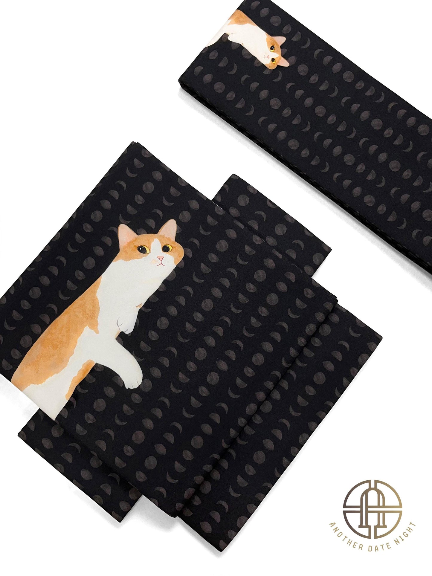 Brown Cat Flat-Lying Pre-Tied Taiko Knot, Nagoya Obi, Easy Wear, Two-Side Sash