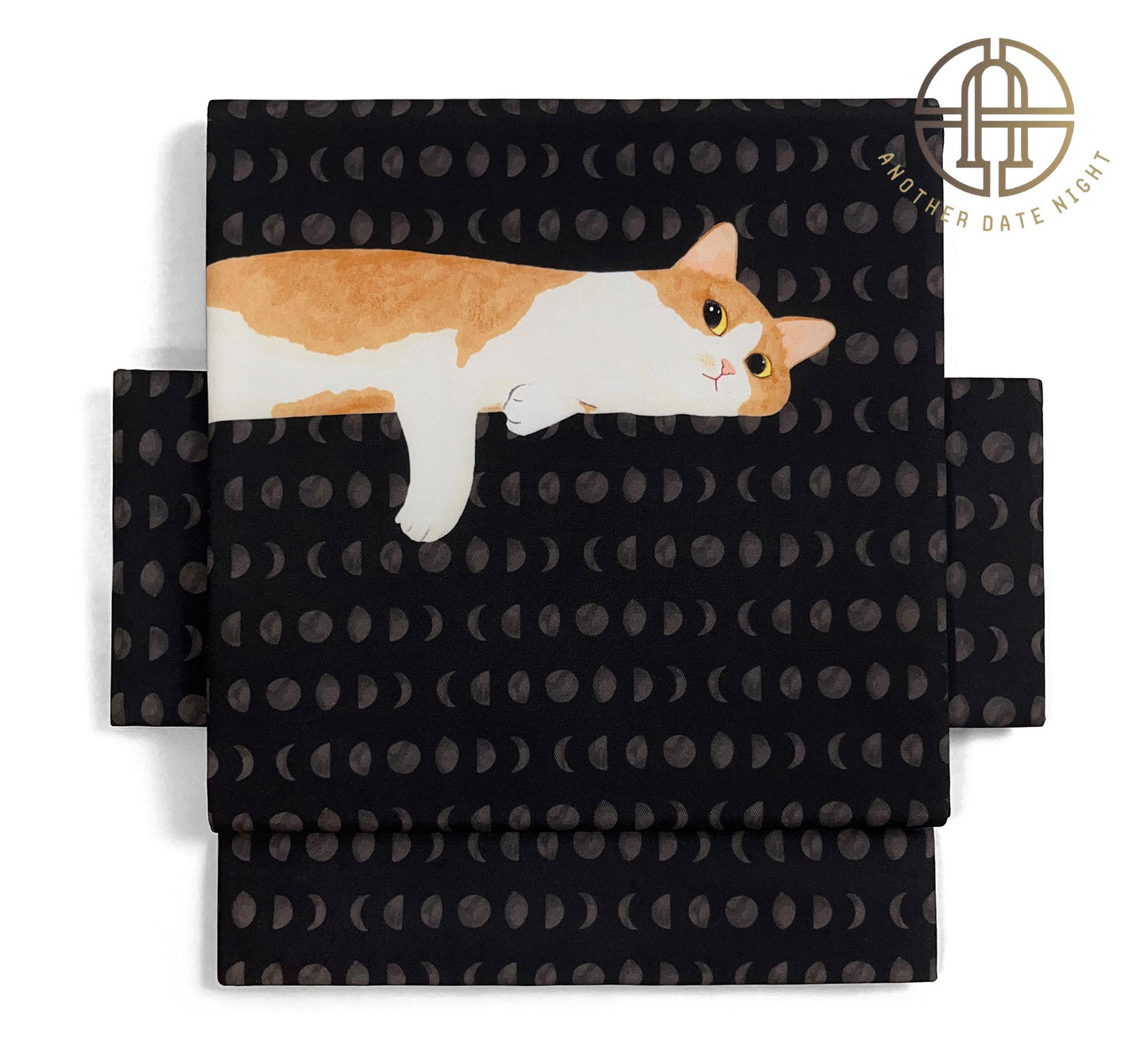Brown Cat Flat-Lying Pre-Tied Taiko Knot, Nagoya Obi, Easy Wear, Two-Side Sash