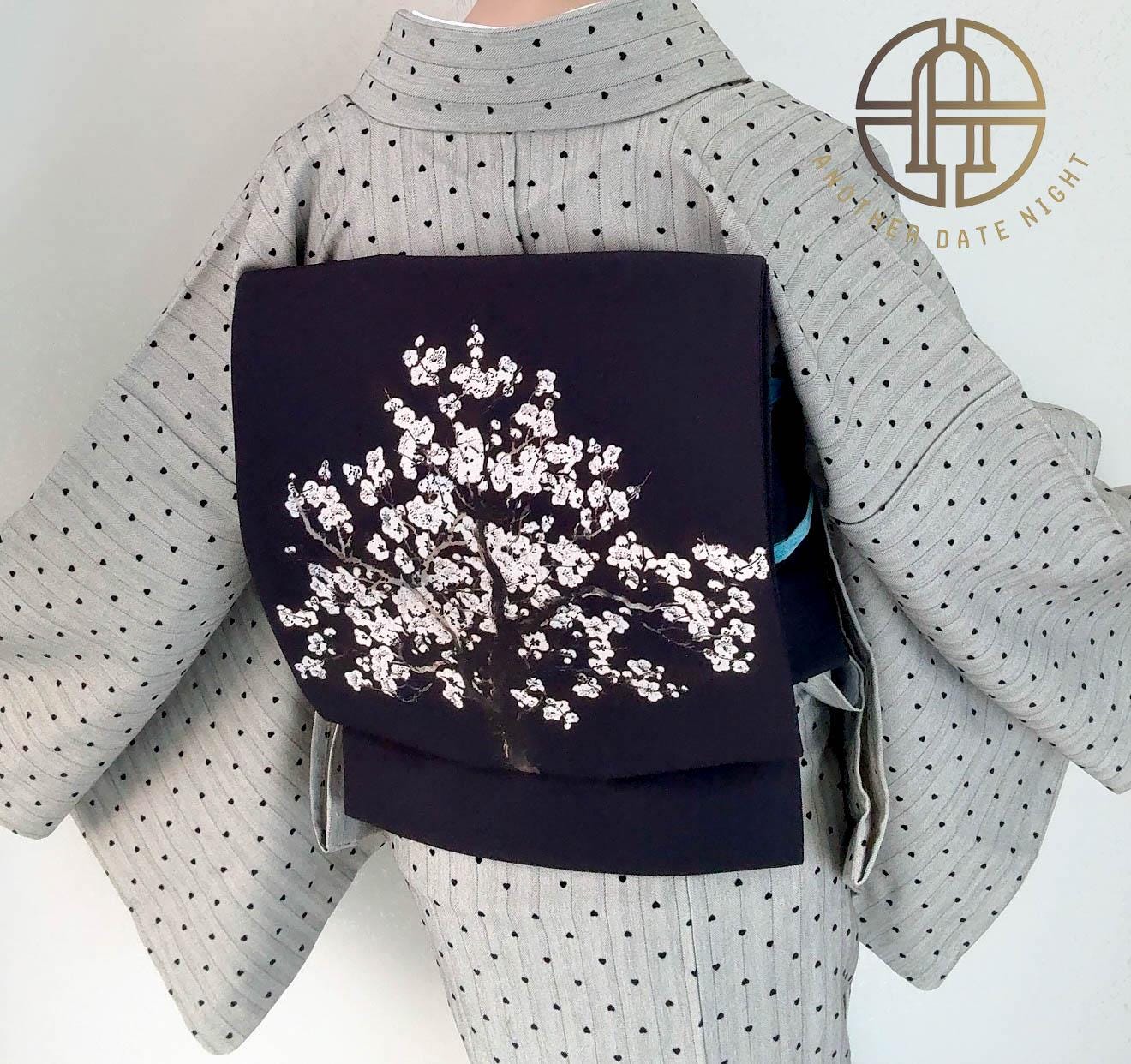 Japanese Plum Blossom Pre-Tied Nagoya Obi, Easy-Wear 5-Minute Taiko Knot, Ideal for Tea Ceremony