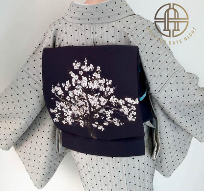 Japanese Plum Blossom Pre-Tied Nagoya Obi, Easy-Wear 5-Minute Taiko Knot, Ideal for Tea Ceremony