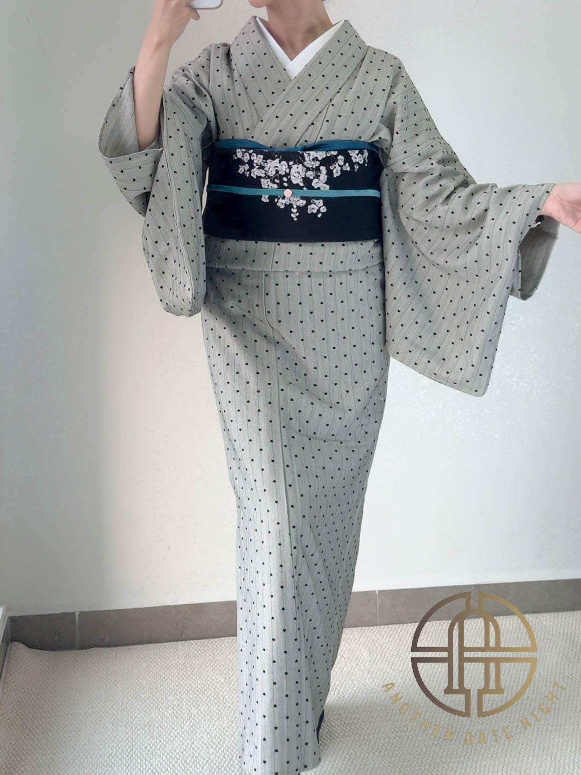 Japanese Plum Blossom Pre-Tied Nagoya Obi, Easy-Wear 5-Minute Taiko Knot, Ideal for Tea Ceremony