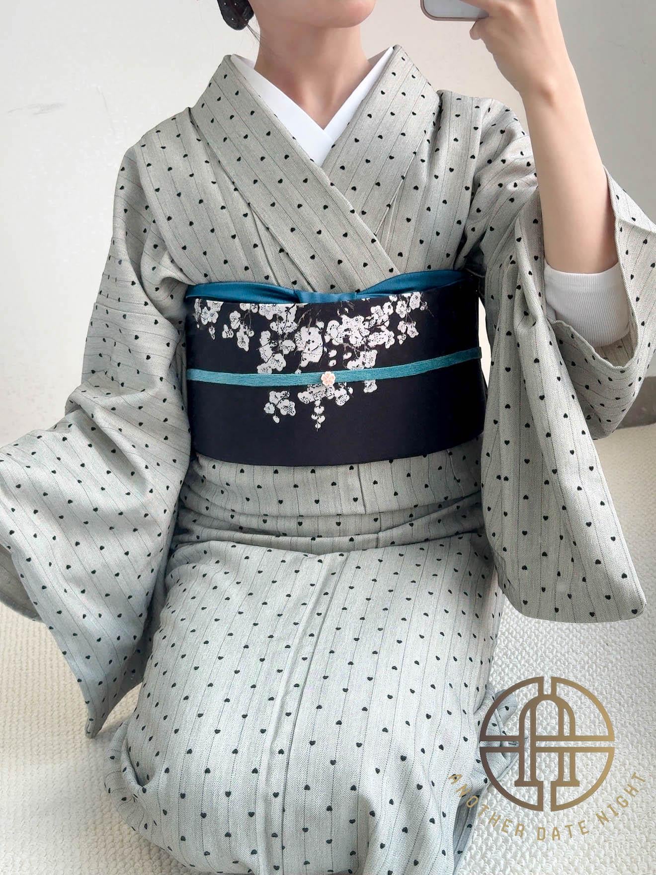 Japanese Plum Blossom Pre-Tied Nagoya Obi, Easy-Wear 5-Minute Taiko Knot, Ideal for Tea Ceremony