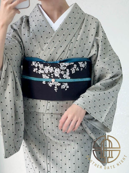 Japanese Plum Blossom Pre-Tied Nagoya Obi, Easy-Wear 5-Minute Taiko Knot, Ideal for Tea Ceremony