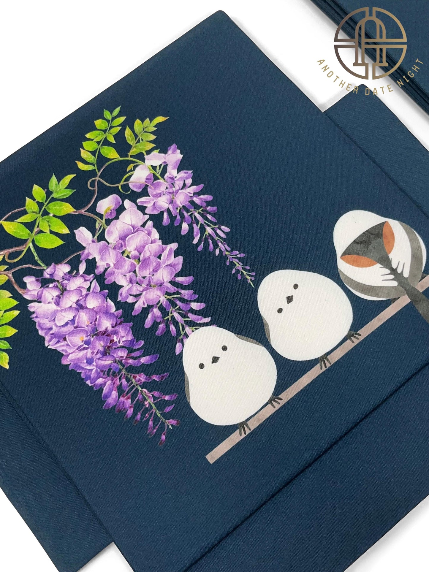 Hokkaido Long-tailed Tit (or Shima-enaga) Pre-Tied Taiko Knot, Easy Wear Nagoya Obi, Two-Side Sash