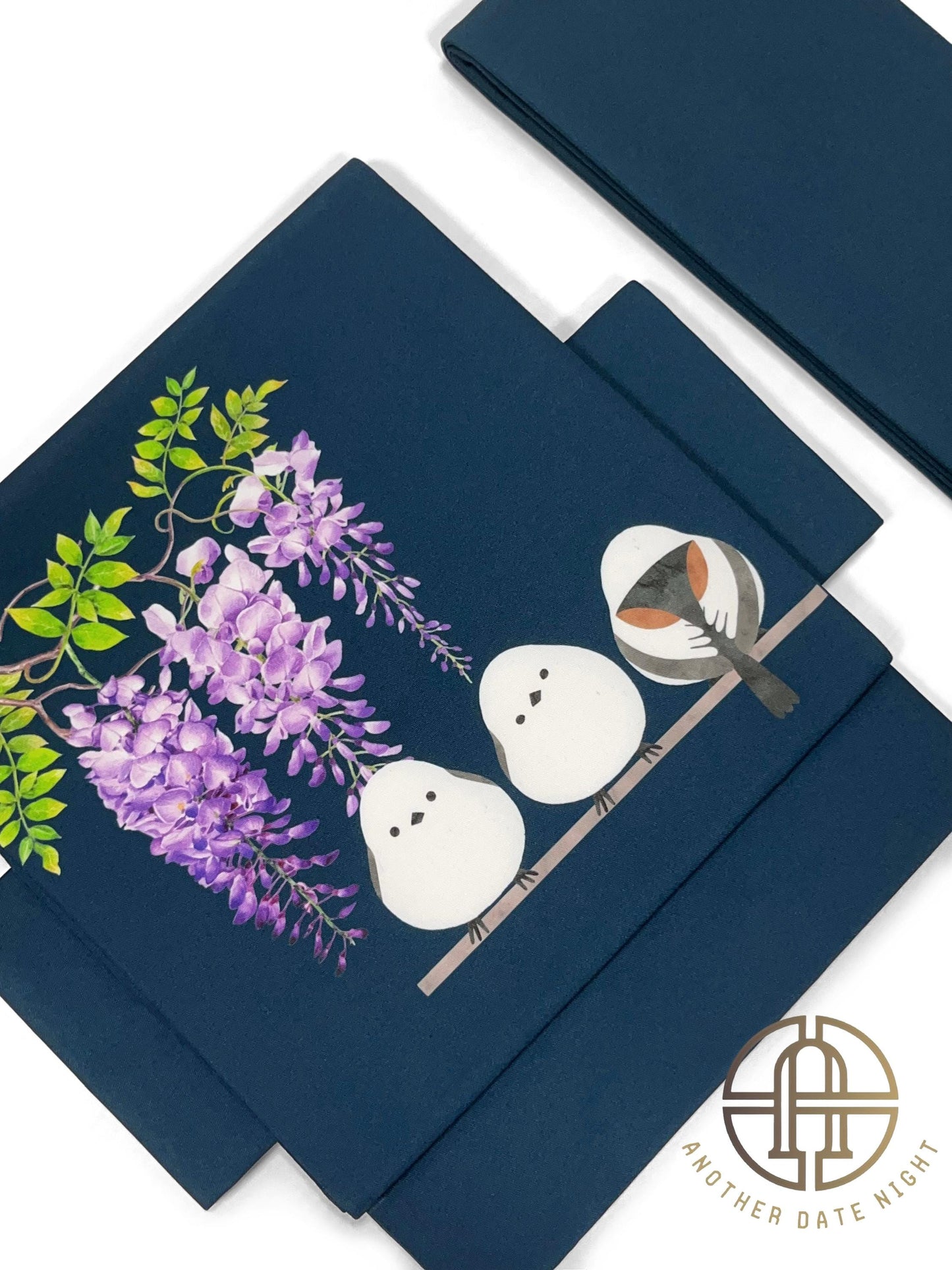 Hokkaido Long-tailed Tit (or Shima-enaga) Pre-Tied Taiko Knot, Easy Wear Nagoya Obi, Two-Side Sash