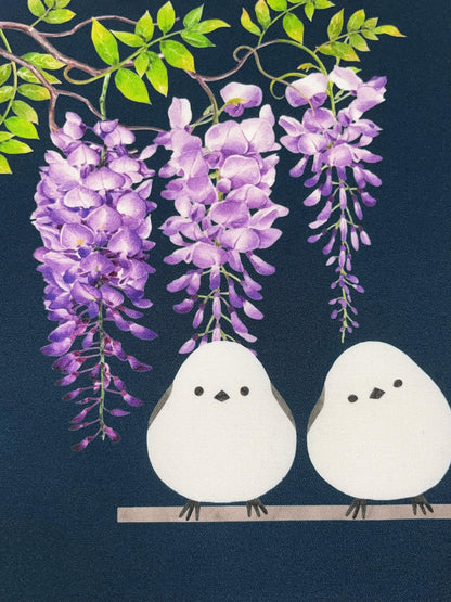 Hokkaido Long-tailed Tit (or Shima-enaga) Pre-Tied Taiko Knot, Easy Wear Nagoya Obi, Two-Side Sash