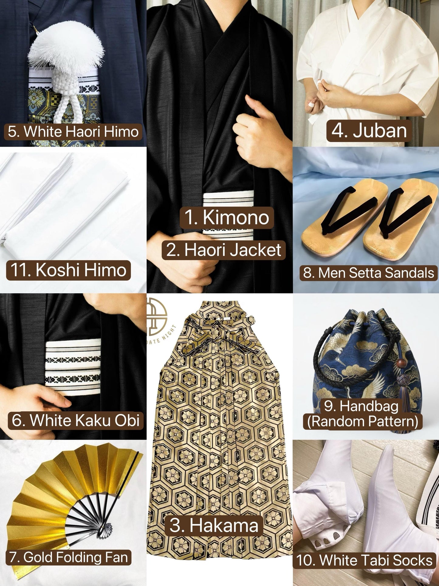 Premium Men’s Traditional Japanese Kimono & Hakama 9PCS/ 11PCS Set
