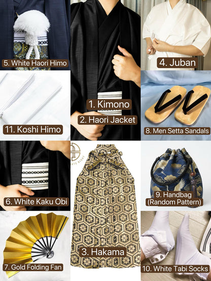 Men’s Traditional Japanese Kimono & Hakama 9PCS/11PCS Curated Gift Set