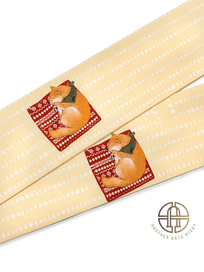 Shiba Inu Pre-Tied Taiko Knot, Easy Wear Nagoya Obi, Two-Side Sash