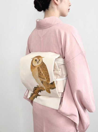 Pre-Tied Nagoya Obi, Taiko Knot, Owl Design Kimono Sash