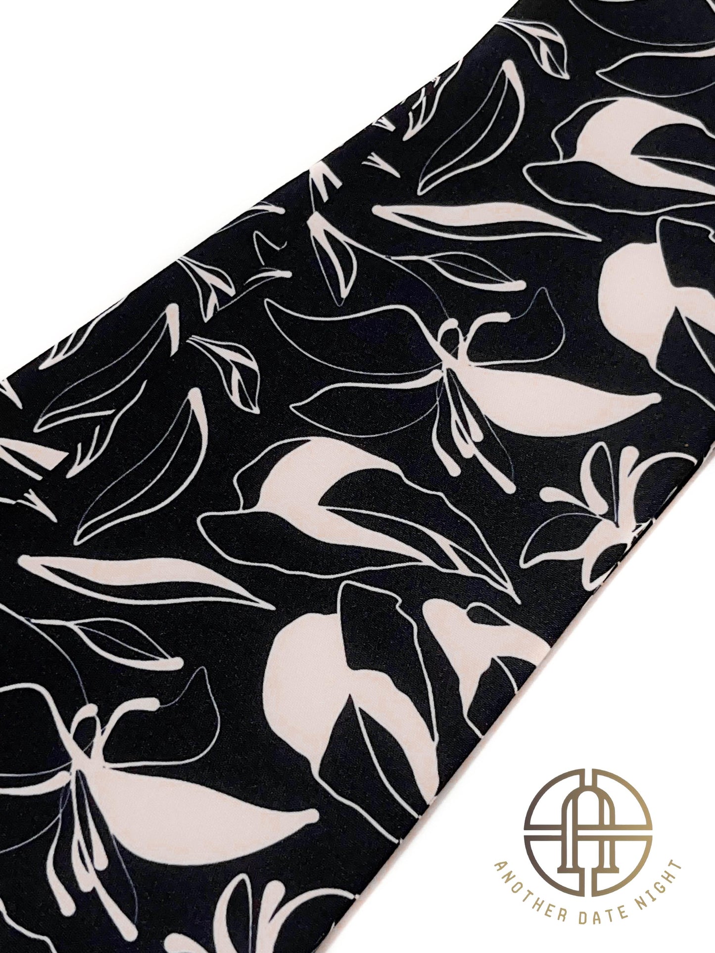 5-Mins Wear Pre-Tied Obi, Japanese Kimono Belt, Black Floral Art Deco