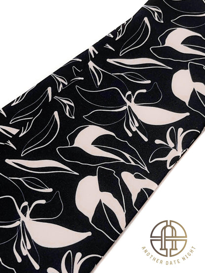 5-Mins Wear Pre-Tied Obi, Japanese Kimono Belt, Black Floral Art Deco