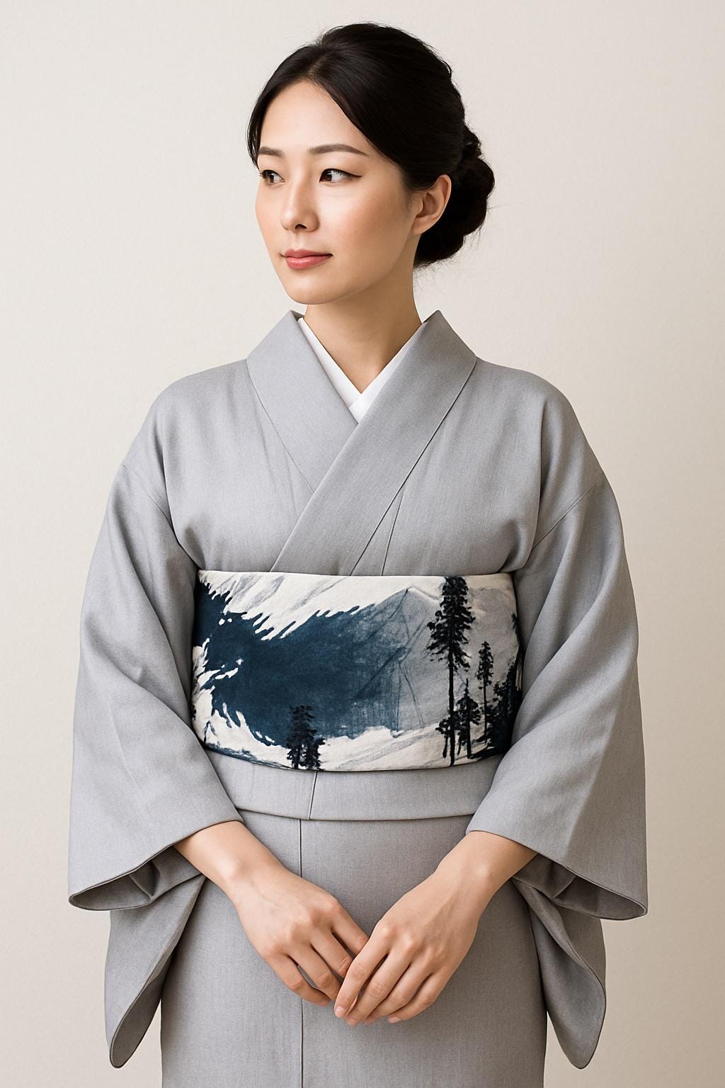Mount Fuji Pre-Tied Obi, Easy Wear Kimono Belt, Two-Side Sash