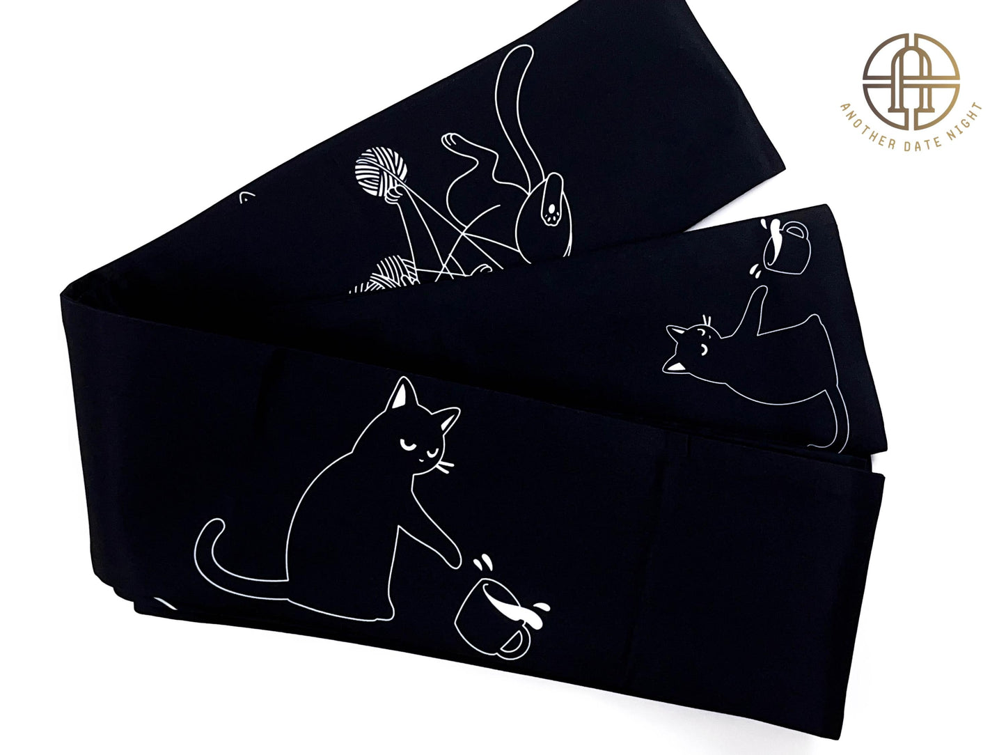 Naughty Cat Hanhaba Obi (Half-Width Obi) - Double Sided, For Yukata/Komon Kimono/Casual Kimono